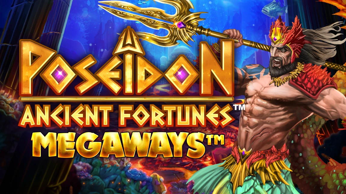 The promotional header for Ancient Fortunes: Poseidon MEGAWAYS™, an online slot game on Betty.