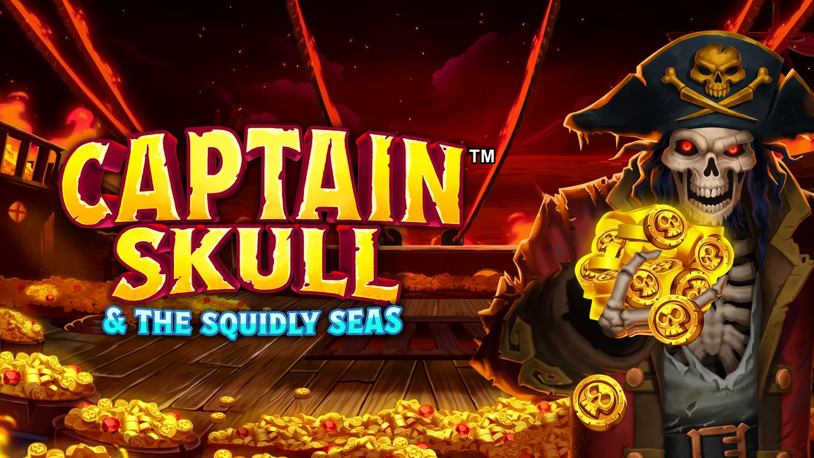 The promotional header for Captain Skull & the Squidly Seas™, an online slot game on Betty.