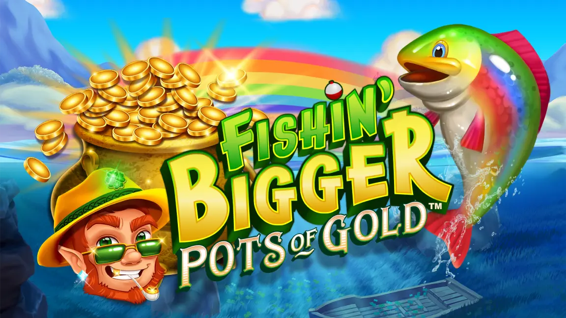The promotional header for Fishin' BIGGER Pots Of Gold™, an online slot game on Betty.
