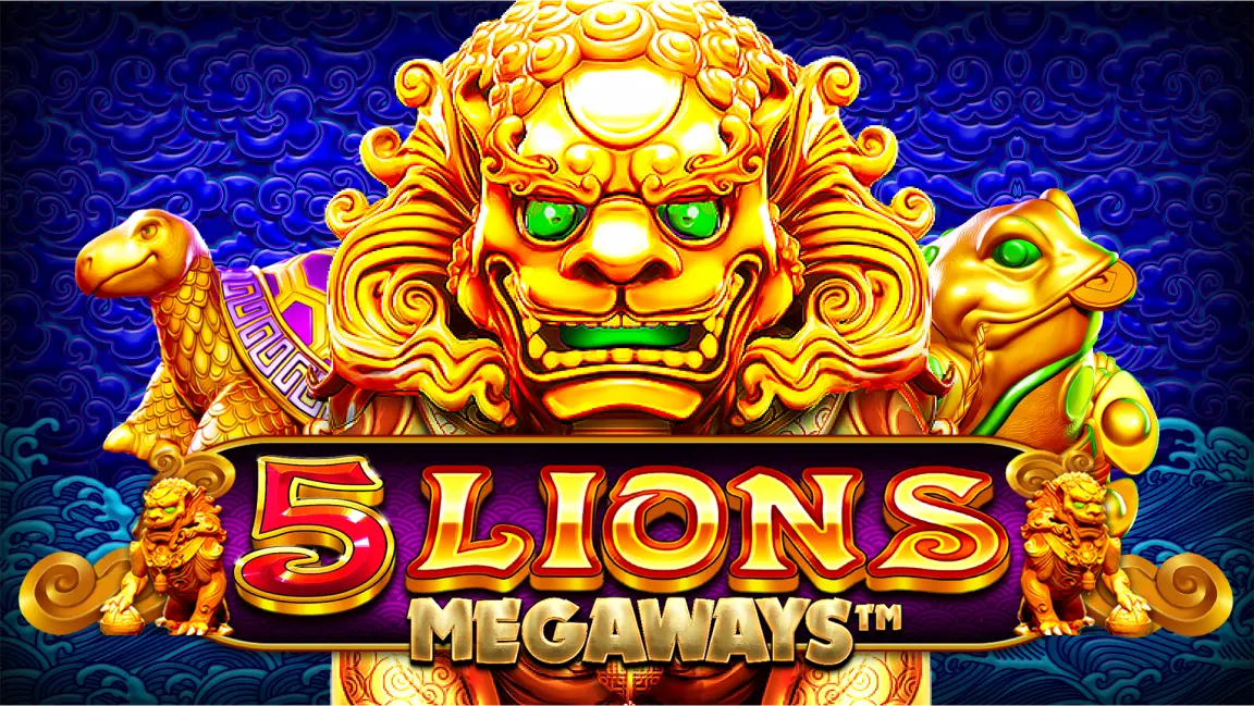 The promotional header for 5 Lions Megaways™, an online slot game on Betty.