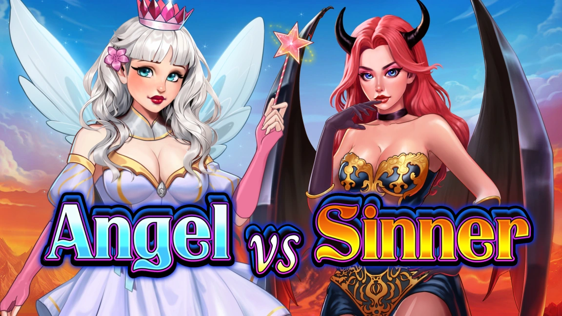 The promotional header for Angel vs Sinner, an online slot game on Betty.