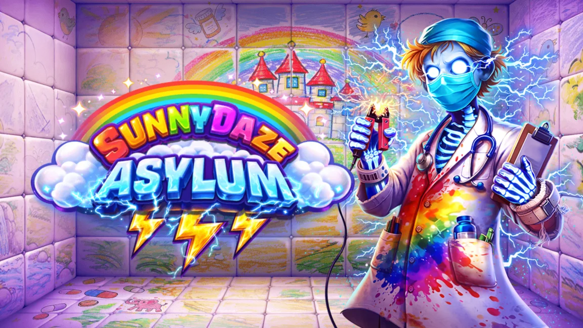 The promotional header for Sunnydaze Asylum, an online slot game on Betty.