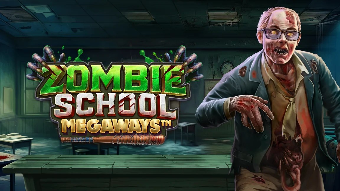 The promotional header for Zombie School Megaways™, an online slot game on Betty.